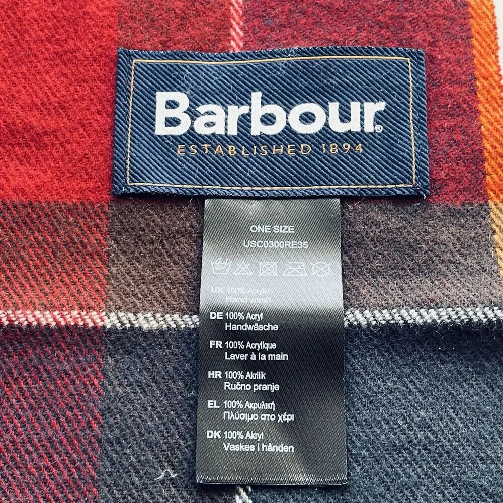 Barbour Galingale Tartan Scarf Plaid 71x12 Tasseled Hem Acrylic Soft Suede Touch